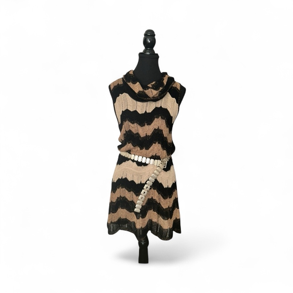 Black and Brown Knit Striped Mini Dress
